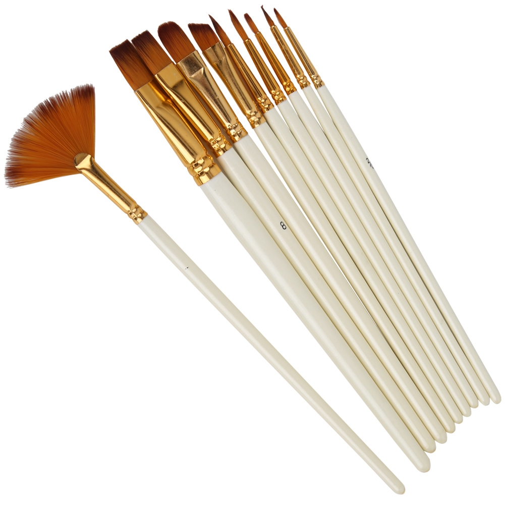 Set Mit 10 Nylonpinseln, Holzgriff, Fächerform, Für Aquarell- Und Kunstmalerei