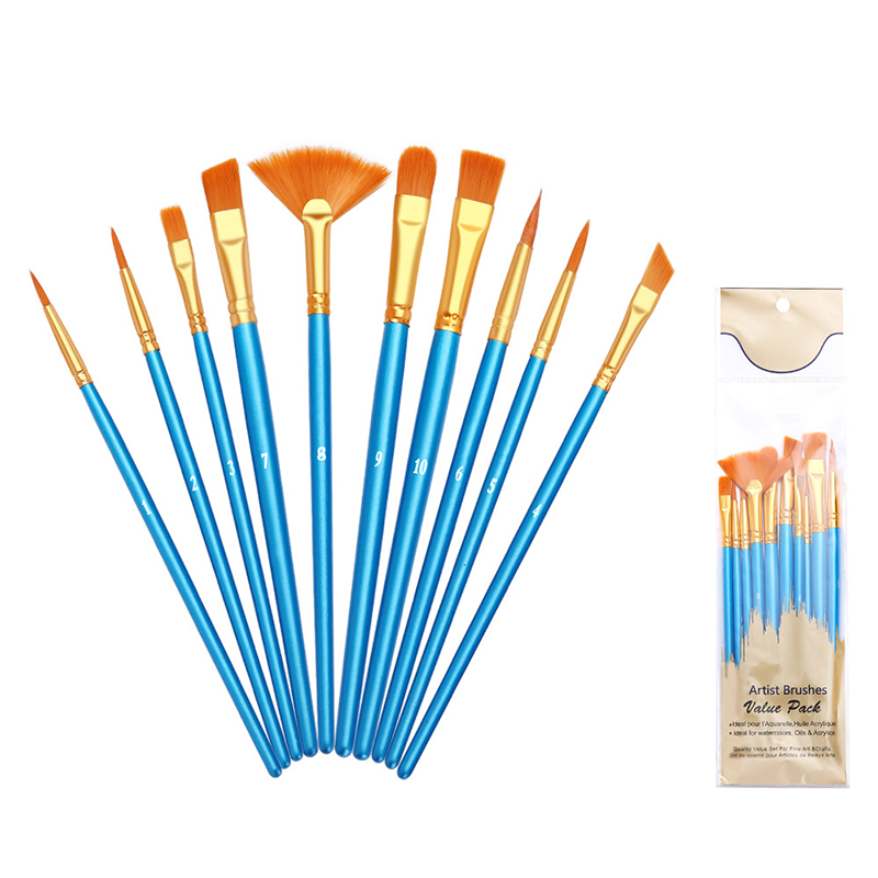 Kinderpinsel, 10er-set Aquarell- Und Ölpinsel, Feine Zeichenwerkzeuge, Blau Mit Fächerpinsel