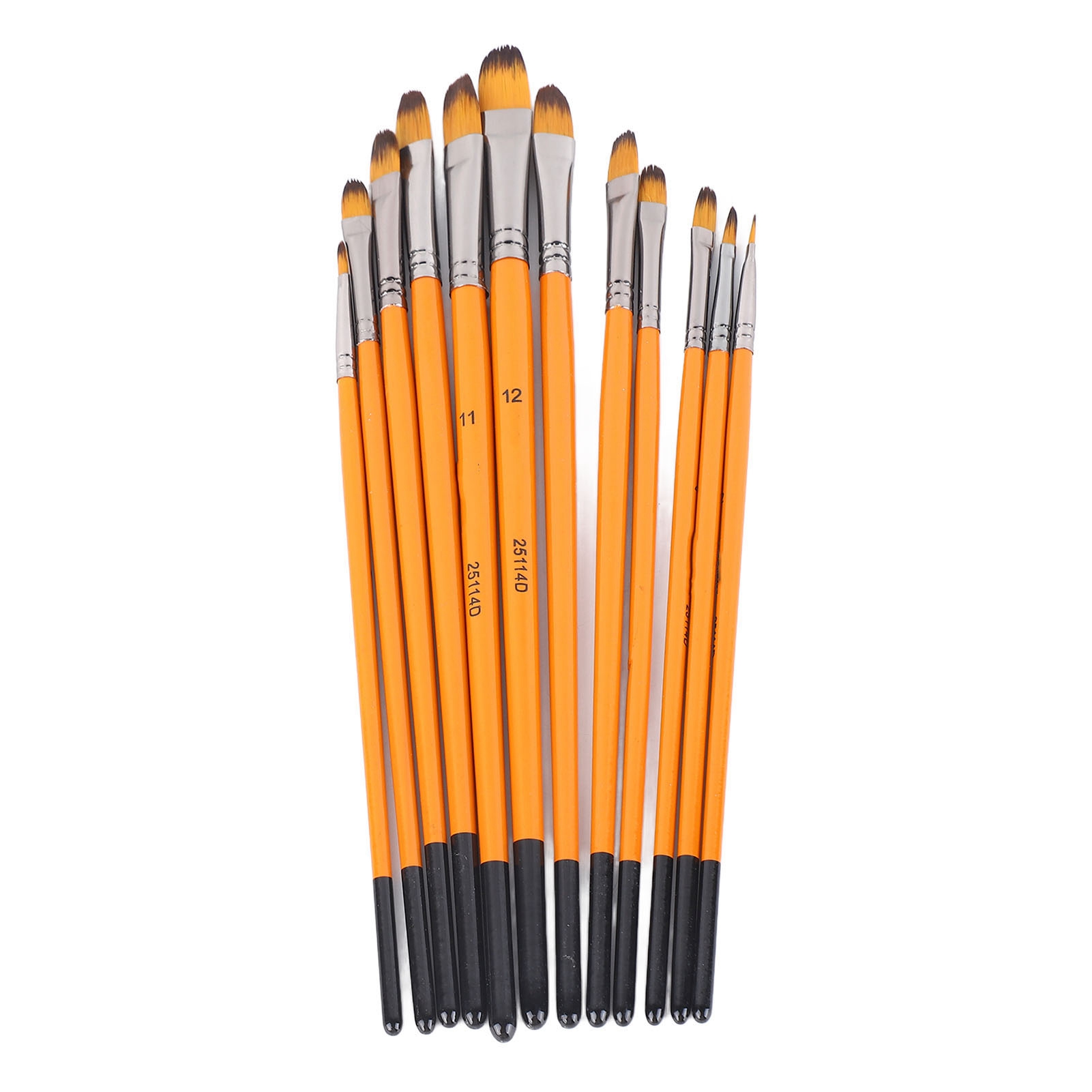 Set Mit 12 Acrylpinseln, Weiches Nylon, Holzgriff, Metallzwinge, Filbertborsten, Orange, Für Künstler, Kreative Hobbys Und Malerei.