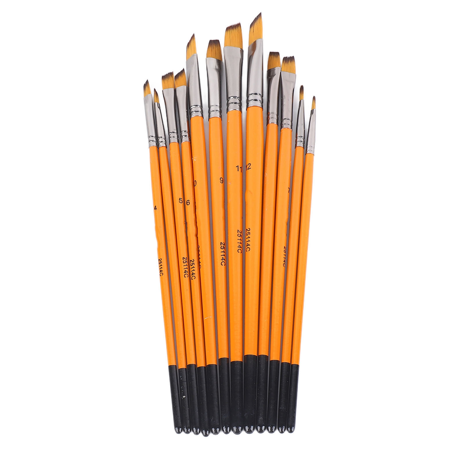 12 Weiche Acrylpinsel Aus Nylon Mit Holzgriffen Und Metallzwingen, Orange, Abgeschrägte Spitzen, Für Künstlermalerei Und Bastelarbeiten