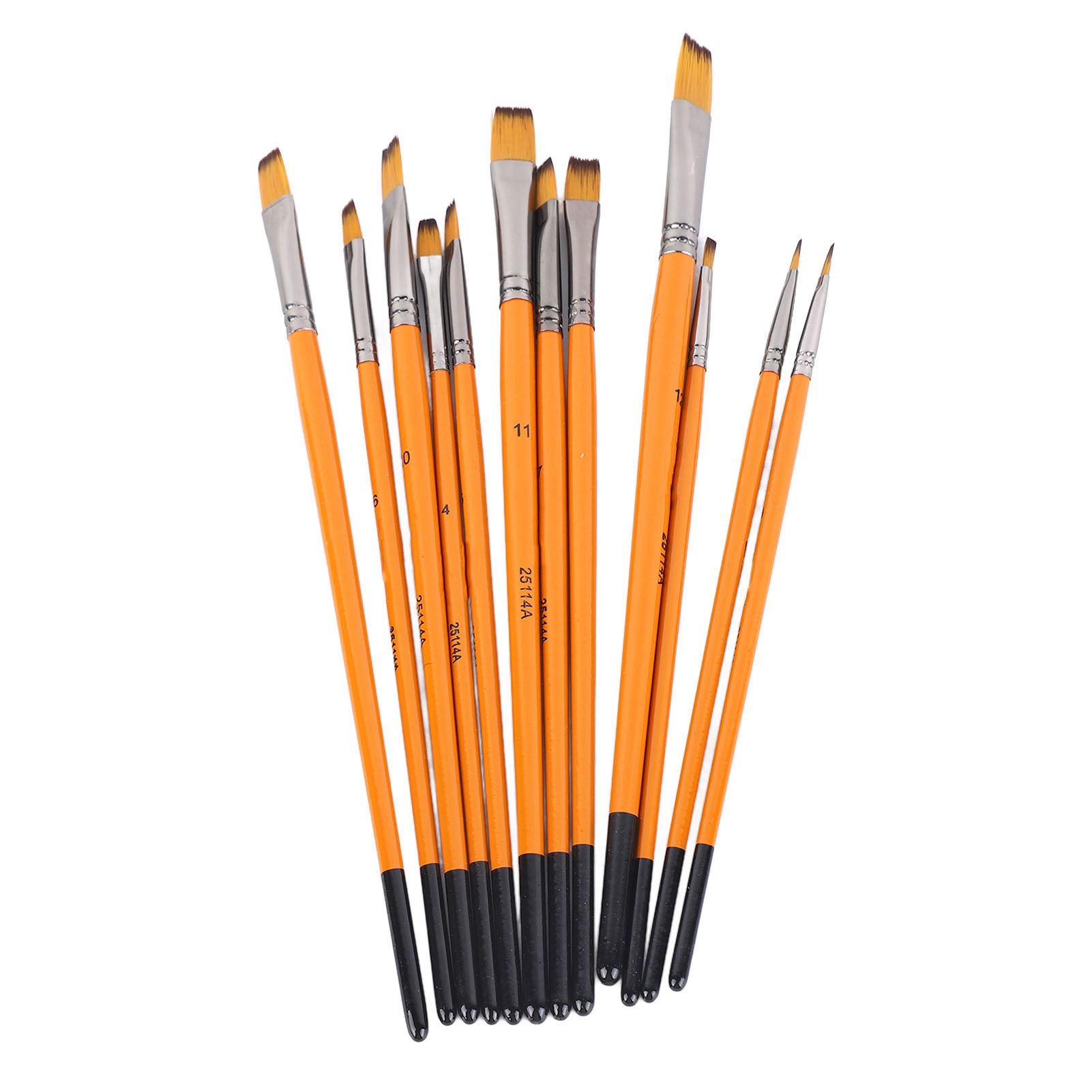 12 Glatte Nylon-acryl-pinsel Mit Holzgriffen Und Metallzwingen, Orangefarbene Flachborsten, Künstlerpinsel Für Bastelarbeiten