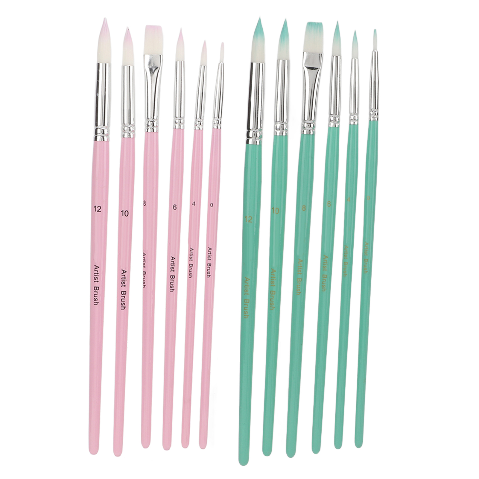 Set Mit 12 Waschbaren Nylonpinseln, Leichte Nylonborsten, Zum Malen Und Für Künstlerische Zwecke, Verschiedene Farben (blau, Grün, Hibiskusfarben, Lila)