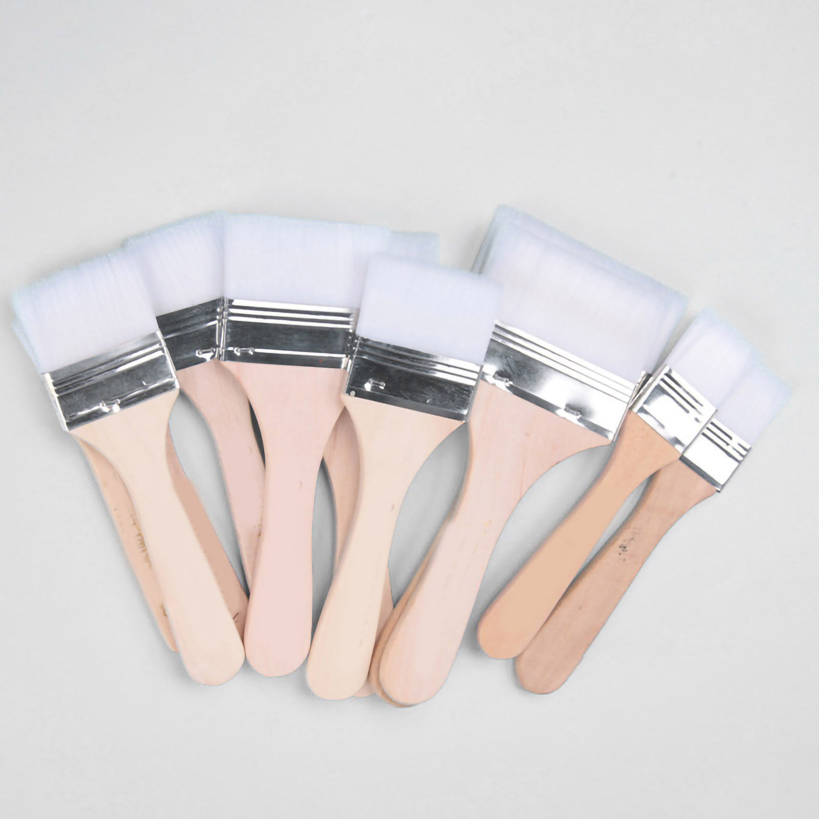 12 Flache Nylonpinsel Mit Holzborsten Und Aluminiumgriffen Zum Malen Und Grillen, Weiß, 12er-set
