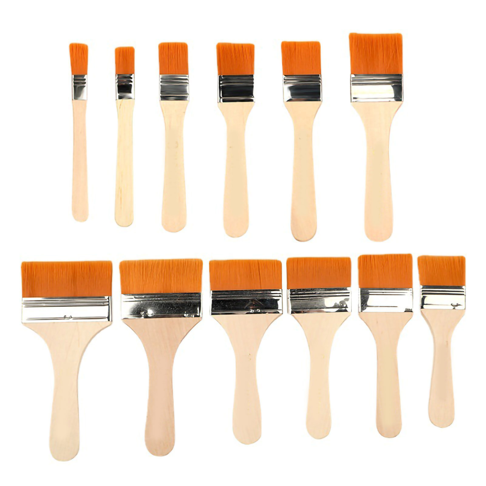 12 Flache Nylonpinsel Mit Holzborsten Und Aluminiumgriffen, 12er-set Zum Lackieren Von Grillflächen, Gelb