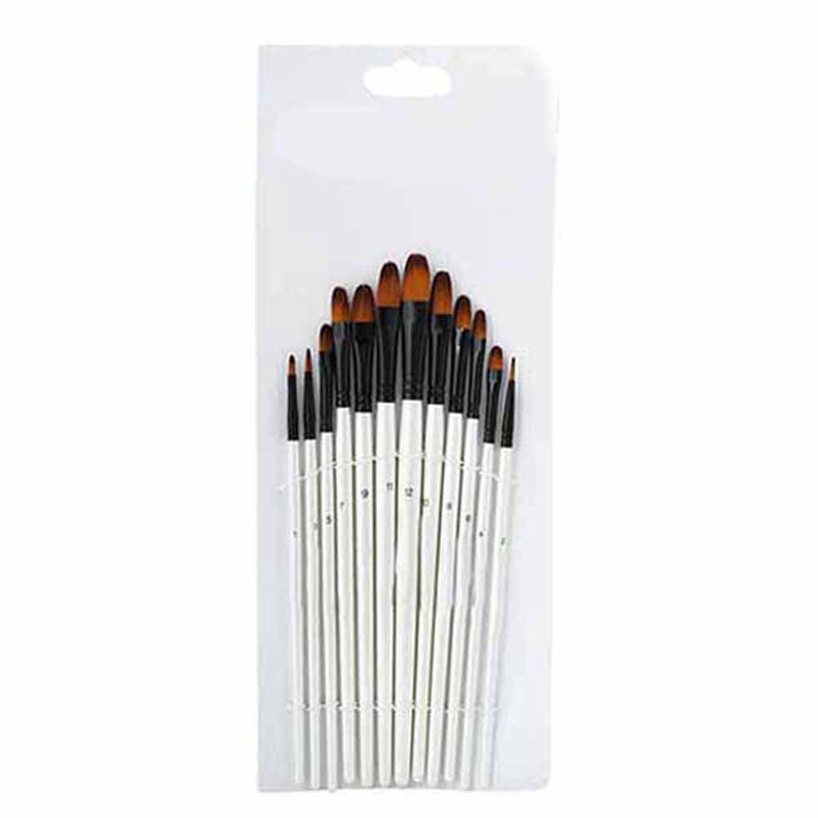 Set Mit 12 Pinseln, Perlmuttweißer Griff, Acryl- Und Aquarellpinsel, Zeichenpinsel, Ovale Spitze