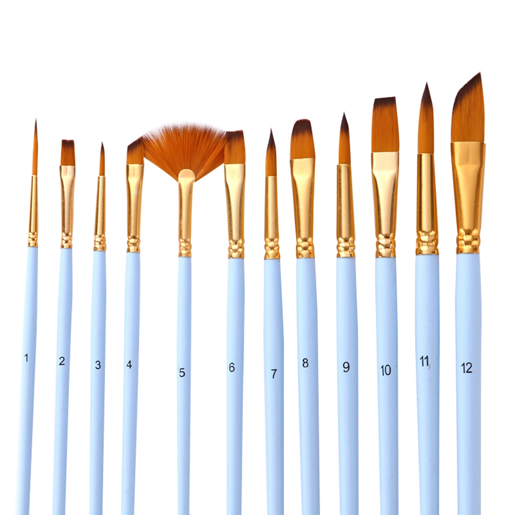 12 Blaue, Matte Nylonpinsel Für Aquarell- Und Ölmalerei – Set Mit 12 Malwerkzeugen