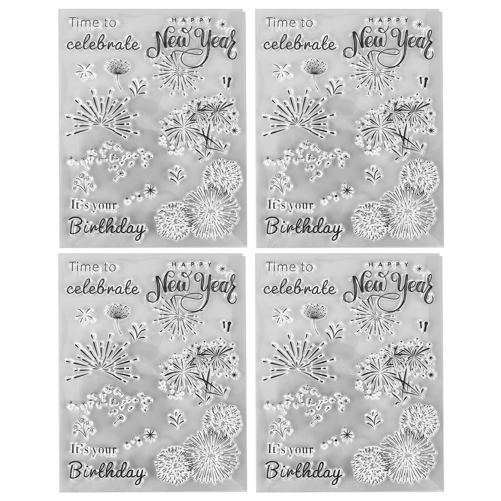 Set Mit 4 Transparenten Stempeln In Originellen Formen Für Diy-scrapbooking