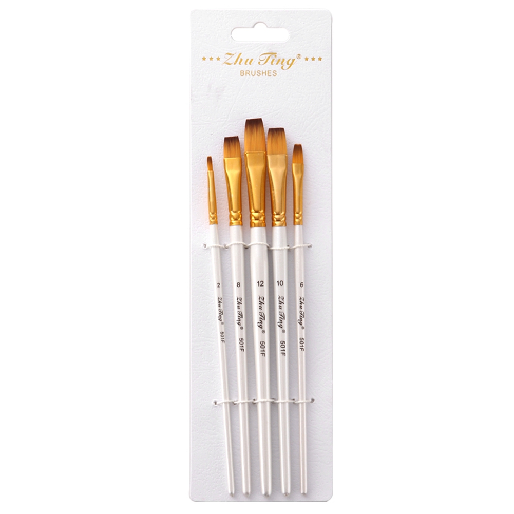 Set Mit 5 Professionellen Künstlerpinseln Für Aquarell-, Acryl- Und Ölmalerei – Weiße, Flache Spitze