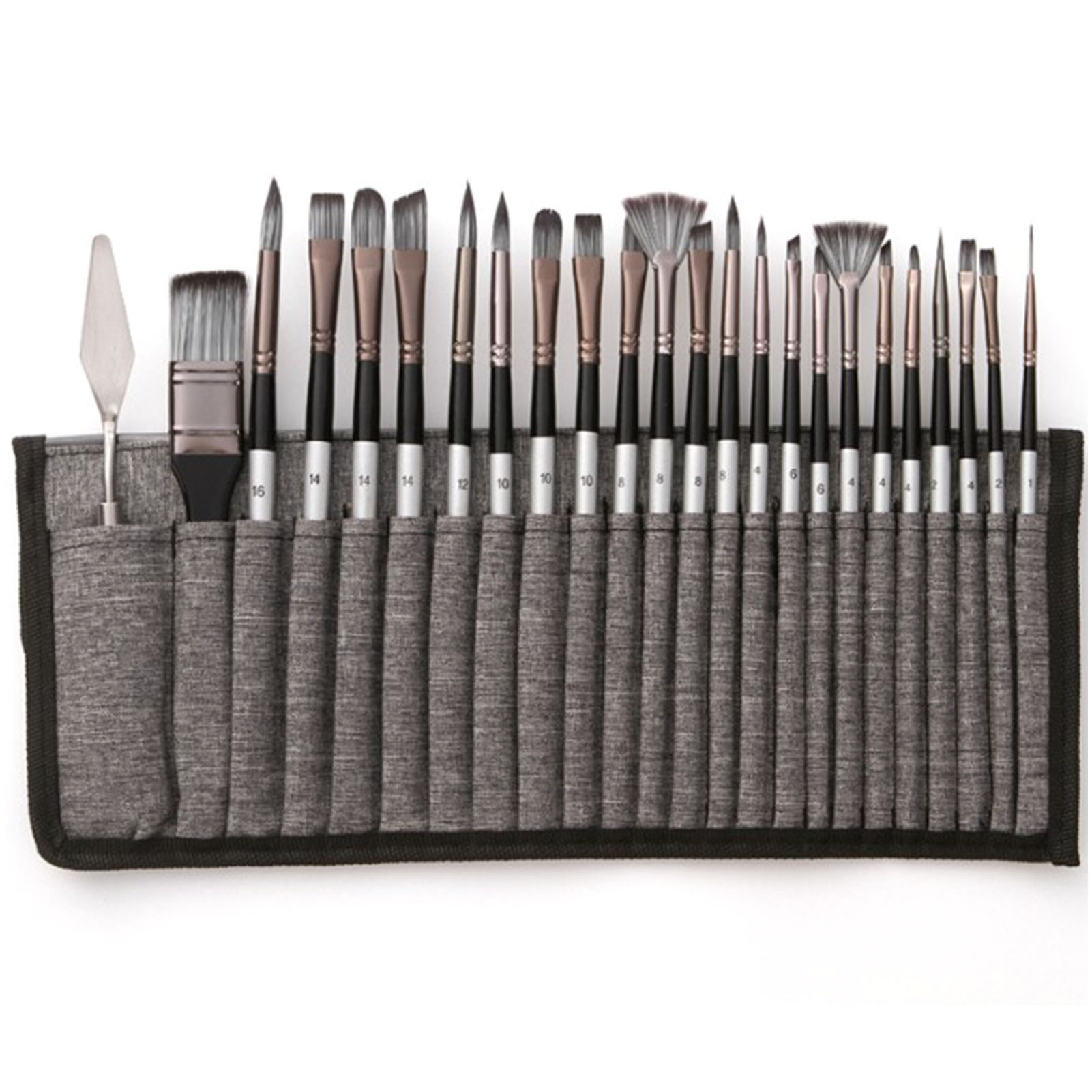 24 Graue Ölfarbenpinsel, Verschiedene Ausführungen Und Größen, Ergonomisches Set Mit Tasche Für Zuhause Und Schule
