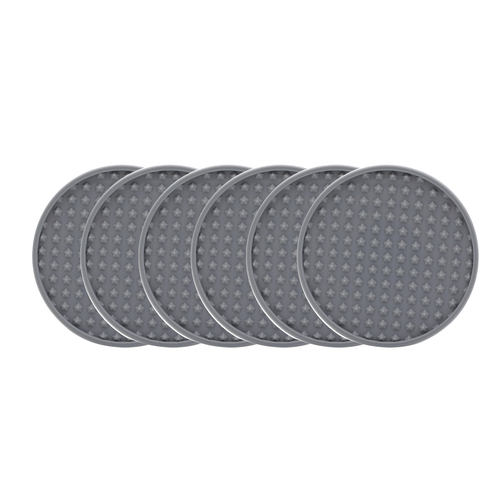 Set Mit 6 Grauen Silikonuntersetzern, Hitzebeständig, Rutschfest, Flexibel, Rund, Mit Becherhalter Für Küche Und Haushalt