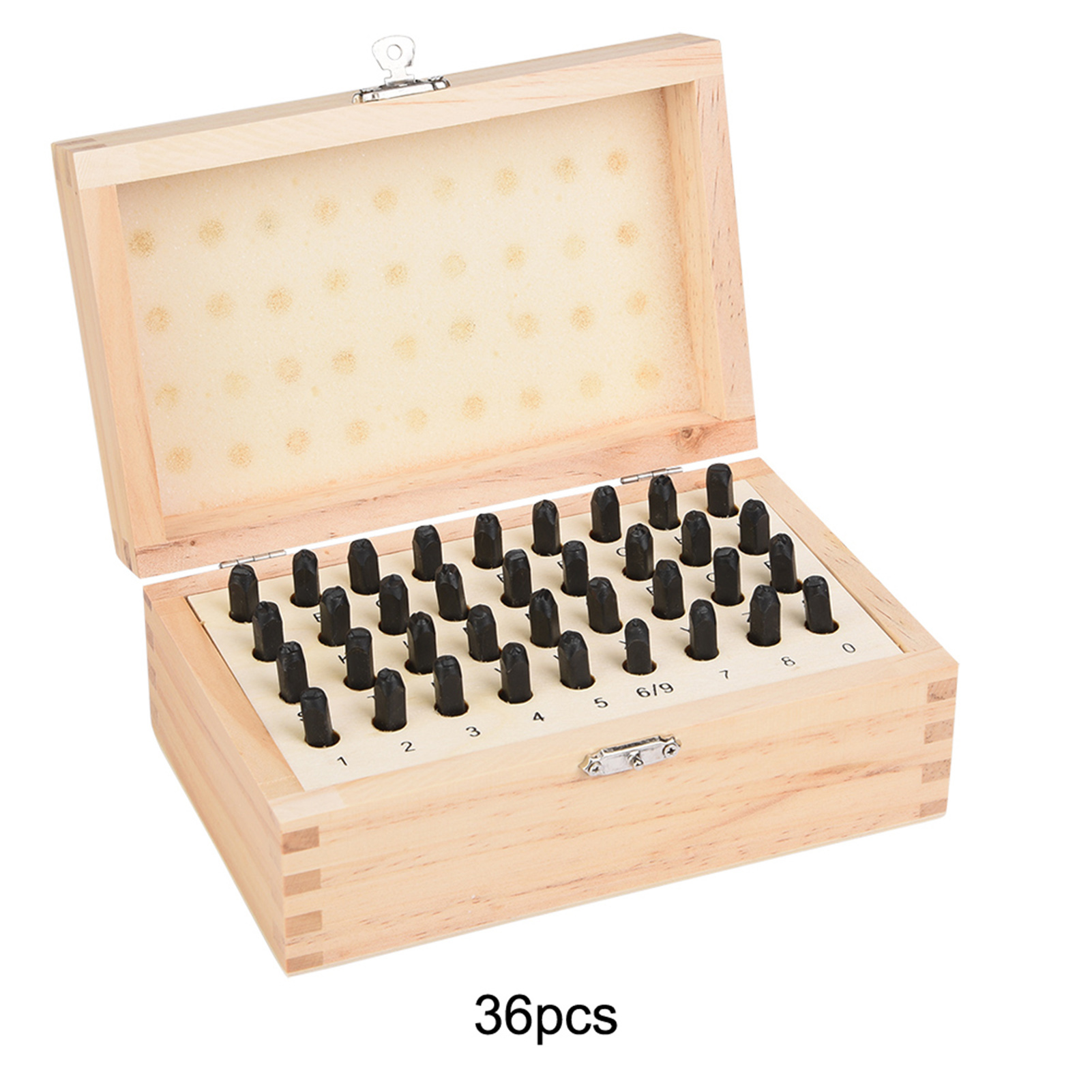 Set Mit 36 Stahlstempeln, 4 Mm, Zahlen Und Buchstaben Des Alphabets, Aufbewahrungsbox Aus Holz