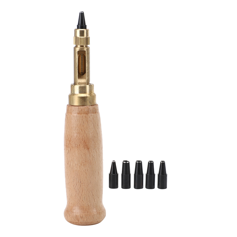 Set Mit 6 Automatischen, Rotierenden Lederlochern, Holzgriff, Bastellocher Mit Austauschbaren Köpfen