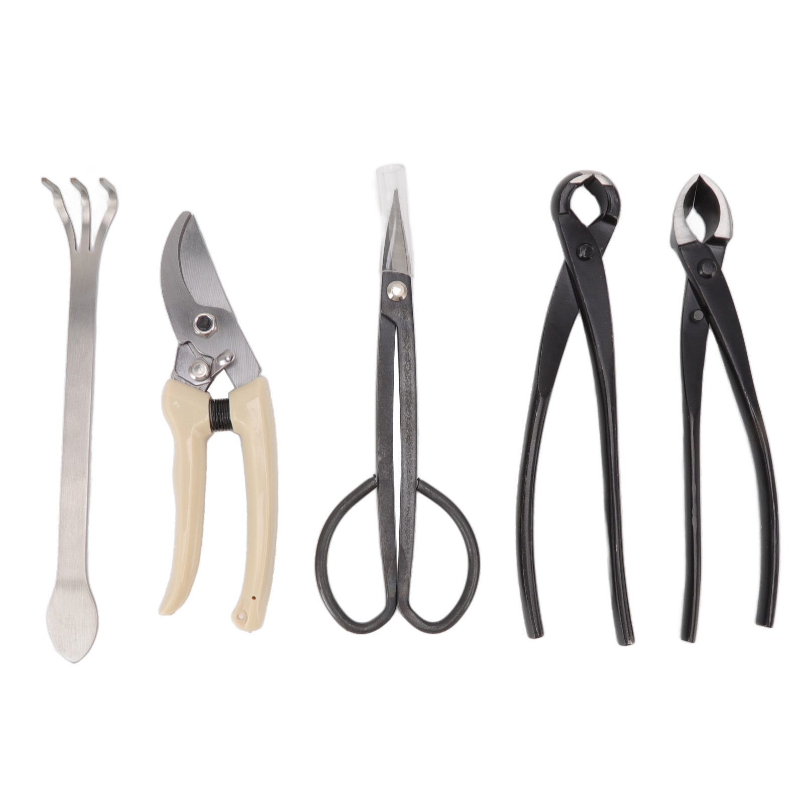 Set Mit 5 Bonsai-werkzeugen Aus Kohlenstoffstahl – Schere, Rechen, Astschere, Gartenschere, Gartenzange
