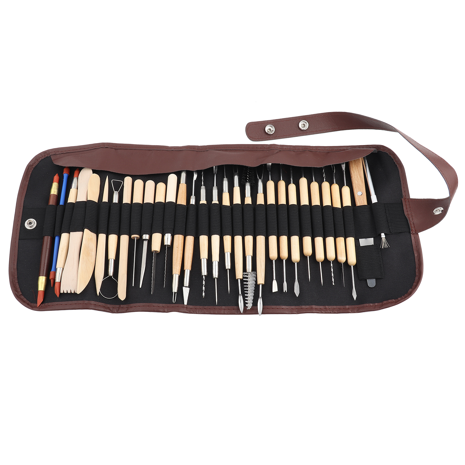 Set Mit 30 Holzwerkzeugen Zum Modellieren, Bildhauen Und Töpfern, Inklusive Rollbarer Stofftasche