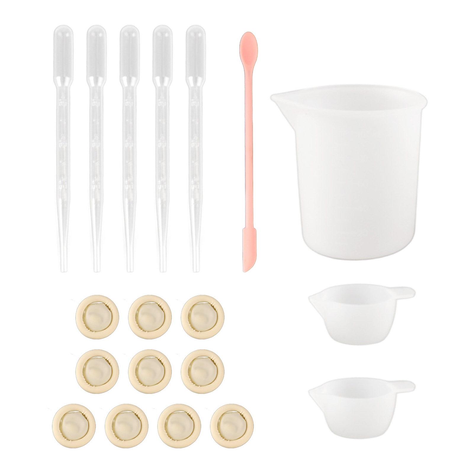 19-teiliges Epoxidharz-set: Silikon-messbecher, Spatel, Handschuhe, Pipetten Und Fingerlinge – Pinkfarbenes Bastelwerkzeug