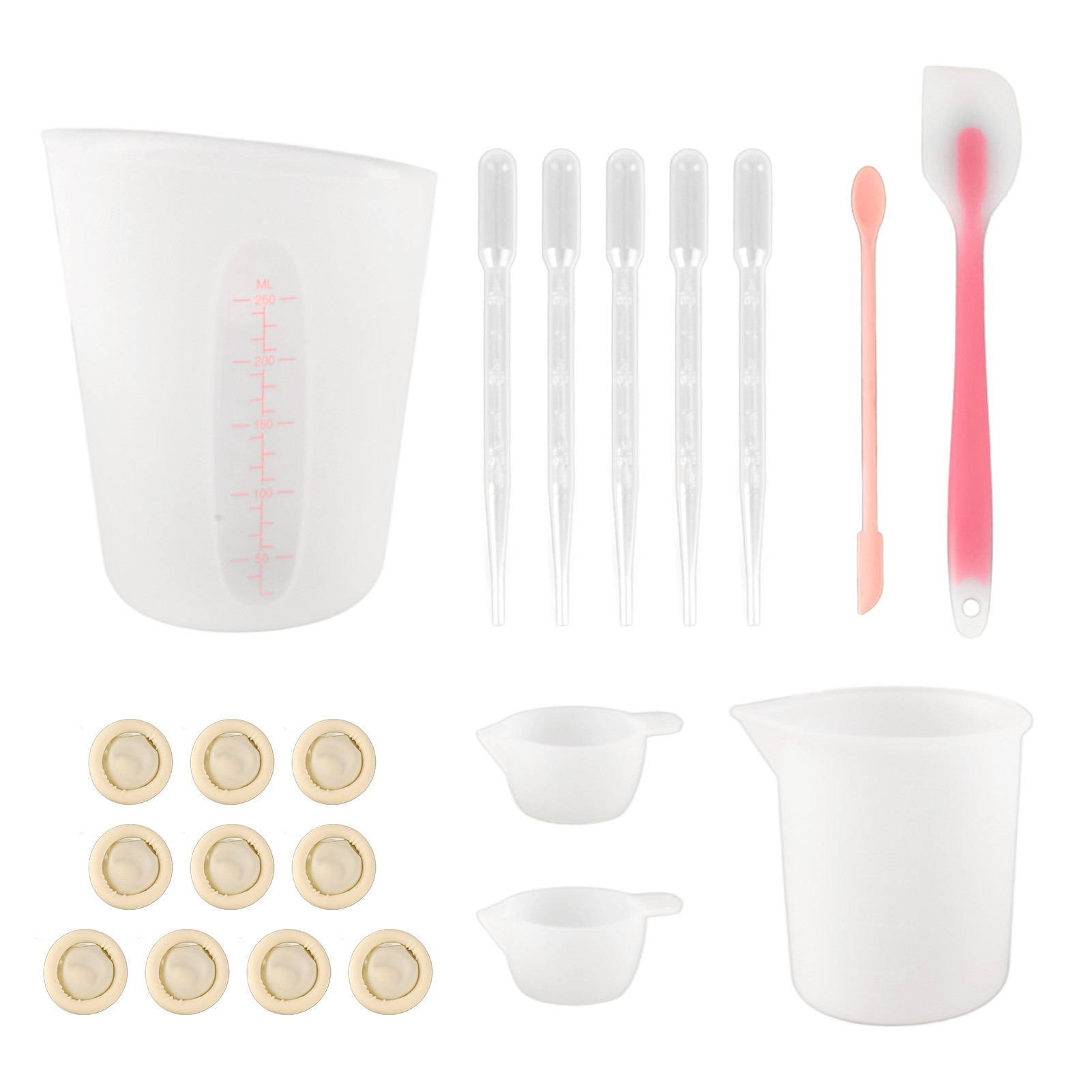 21-teiliges Silikon-messset, Spatel, Fingerhandschuhe, Pipetten, Mischwerkzeuge Für Epoxidharz, Bastelarbeiten, Rosa