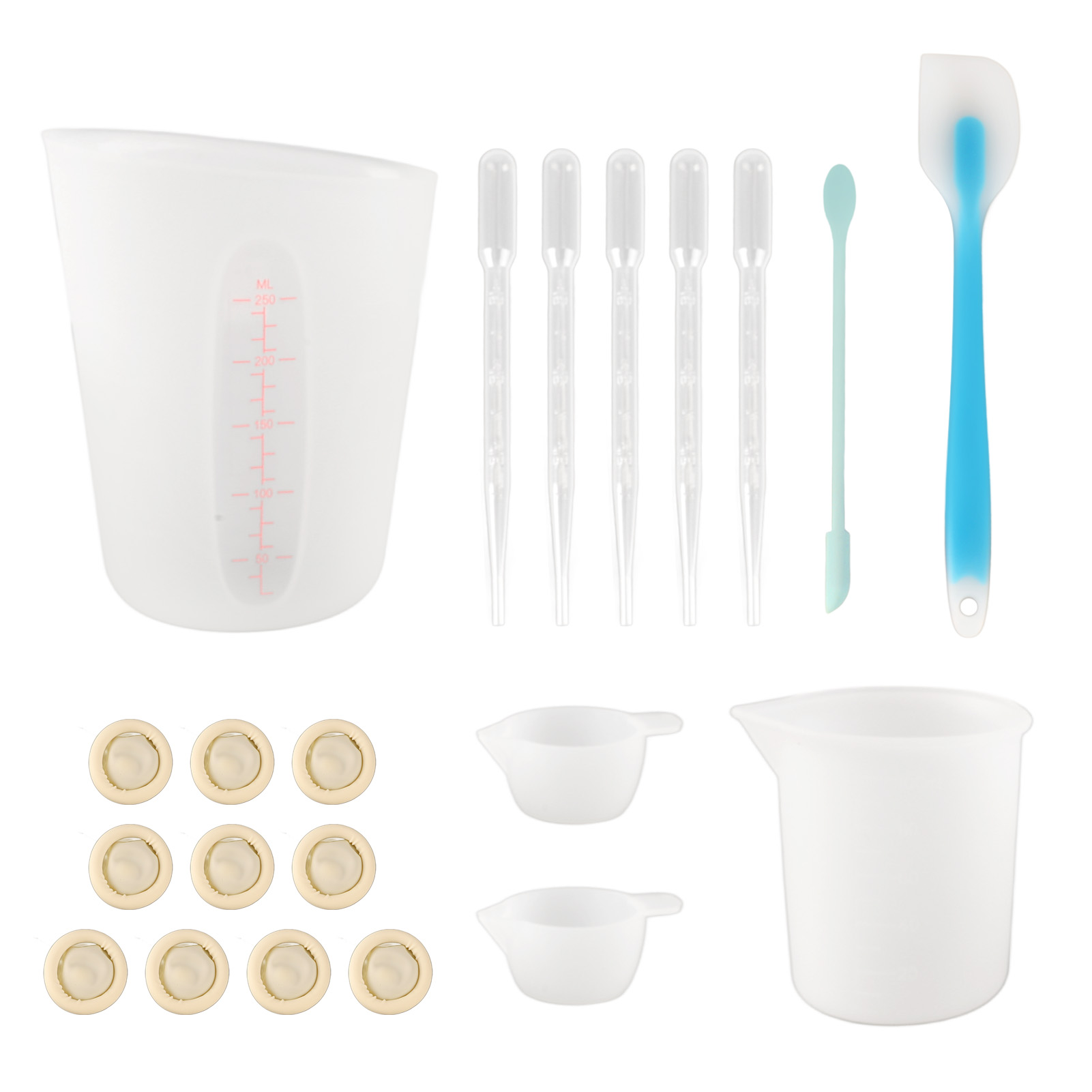 21-teiliges Silikon-messset, Spatel, Handschuhe, Pipetten Für Epoxidharz, Bastelwerkzeuge, Blau