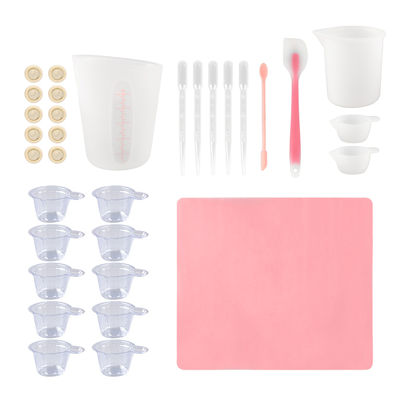 32-teiliges Epoxidharz-set: Silikon-messbecher, Spatel, Fingerhandschuhe, Pipetten, Bastelmischwerkzeug, Rosa