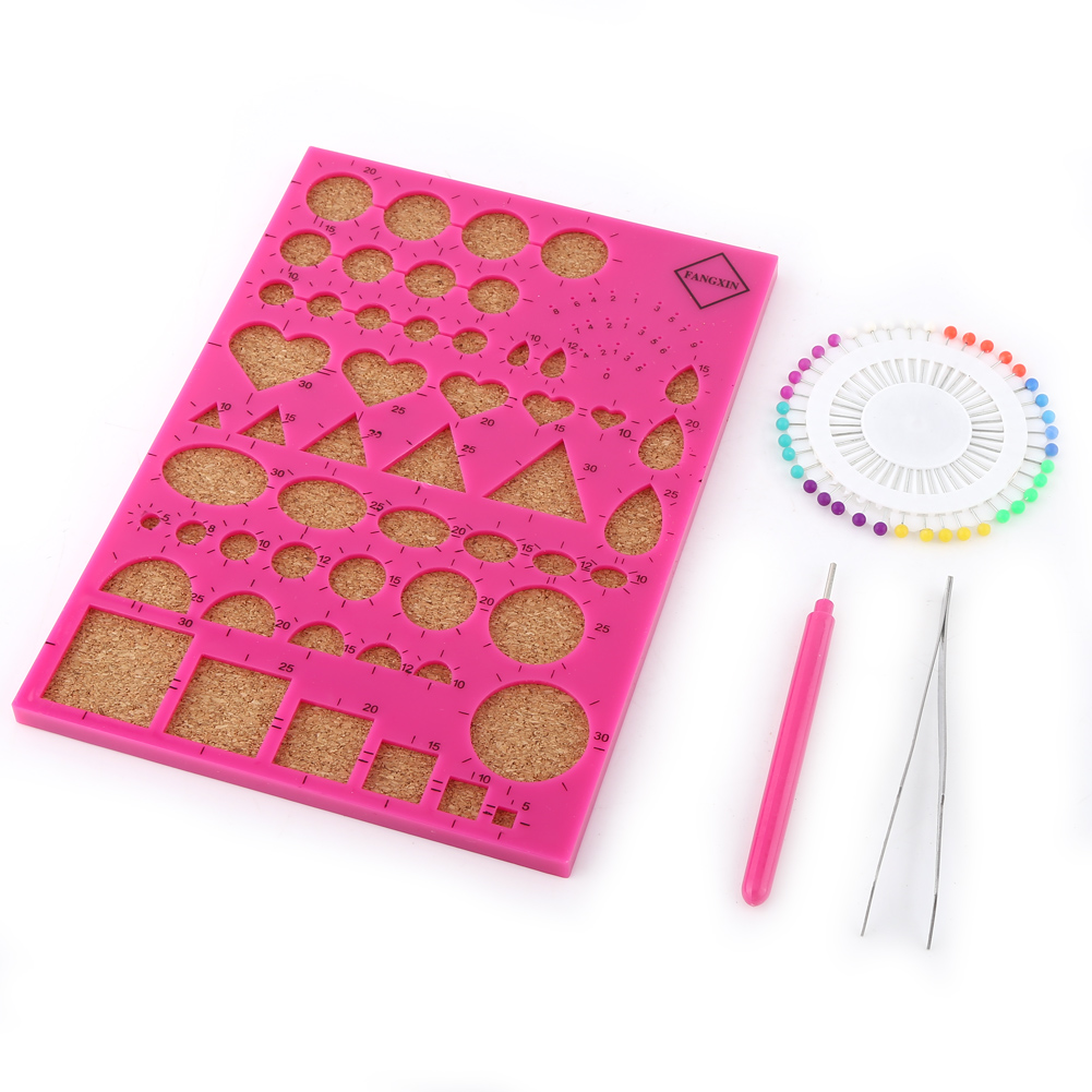 Kreatives Papierquilling-werkzeugset – Schablonenbrett, Pinzette, Stecknadeln, Schlitzstift (rosarot)