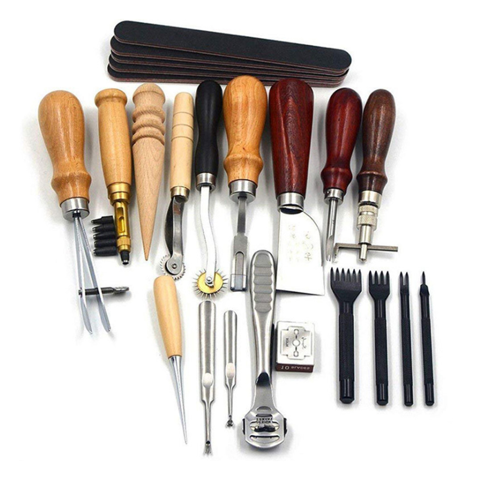Set Mit 19 Lederstanzwerkzeugen Für Lederarbeiten, Nähen, Gravieren Und Nuten Für Diy-bastelarbeiten
