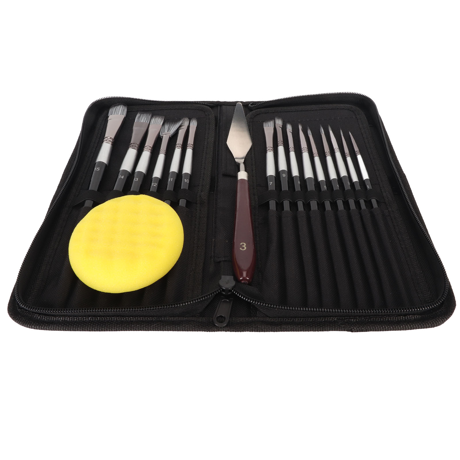 Set Mit 15 Pinseln, Komfortabler Griff, Saubere Striche, Aquarellpinsel Mit Schaber Und Schwamm, Stoffbeutel, Für Ölmalerei