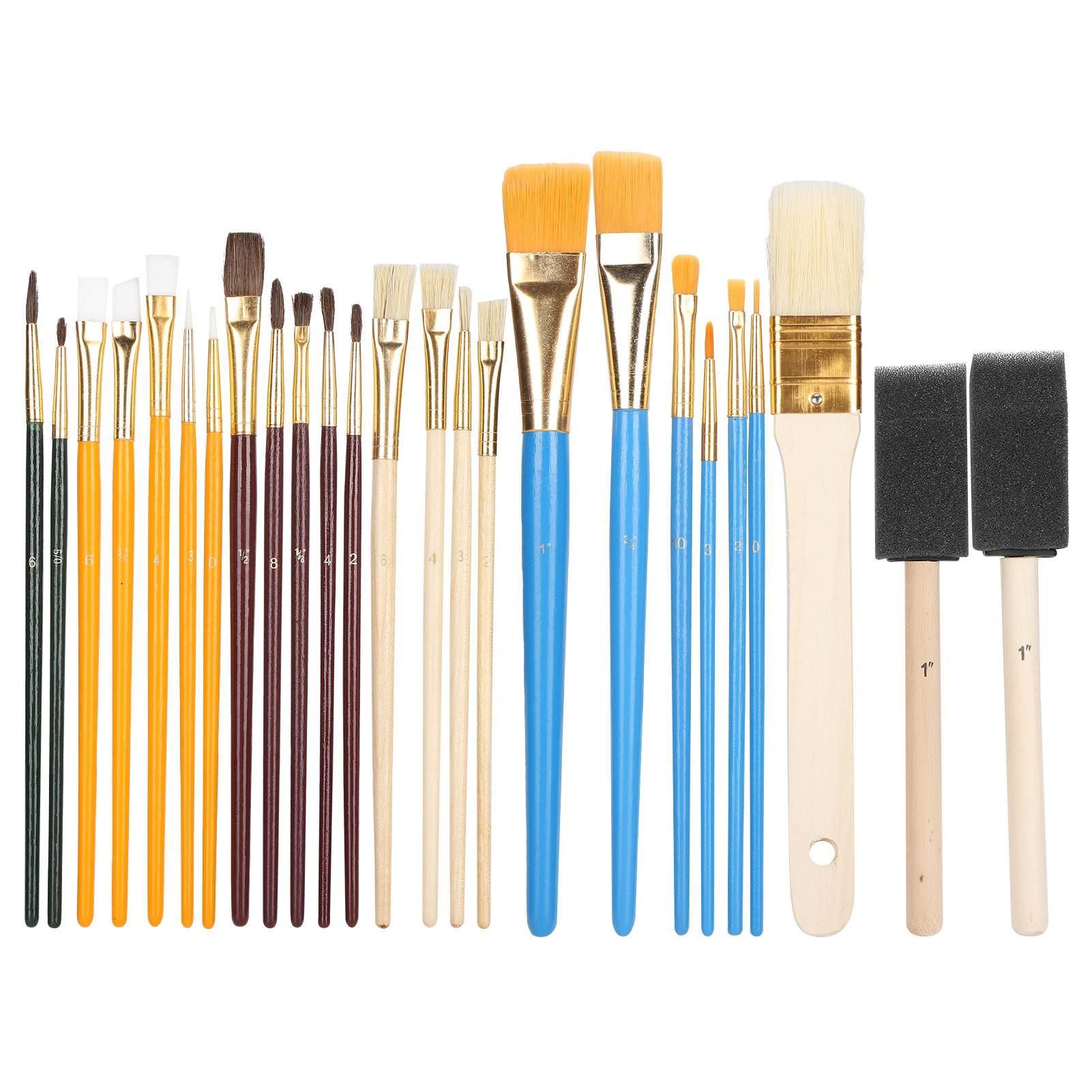 Set Mit 25 Öl-, Aquarell- Und Acrylpinseln Mit Holzgriffen