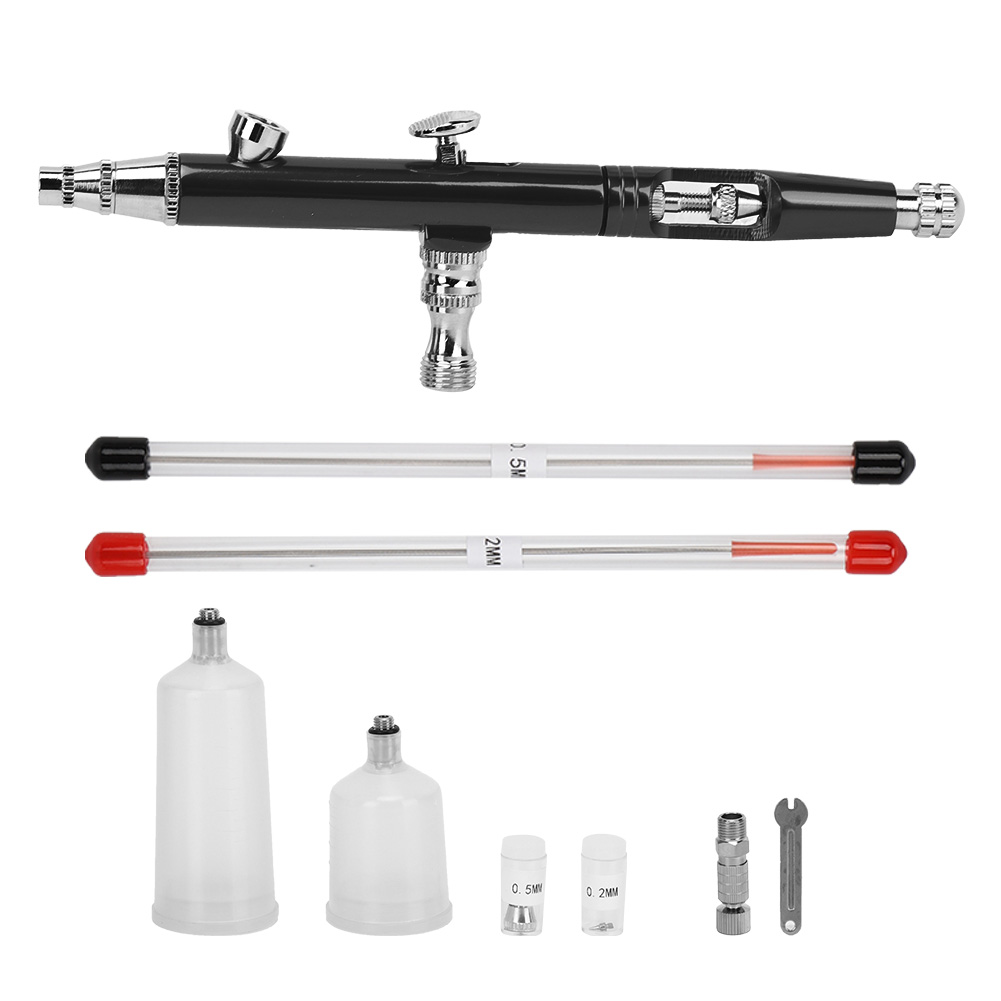 Mini-airbrushpistole (0,3 Mm) Mit Extern Verstellbarem Abzug, Diy-sprühset Mit 20-ml-/40-ml-behältern, Schwarz
