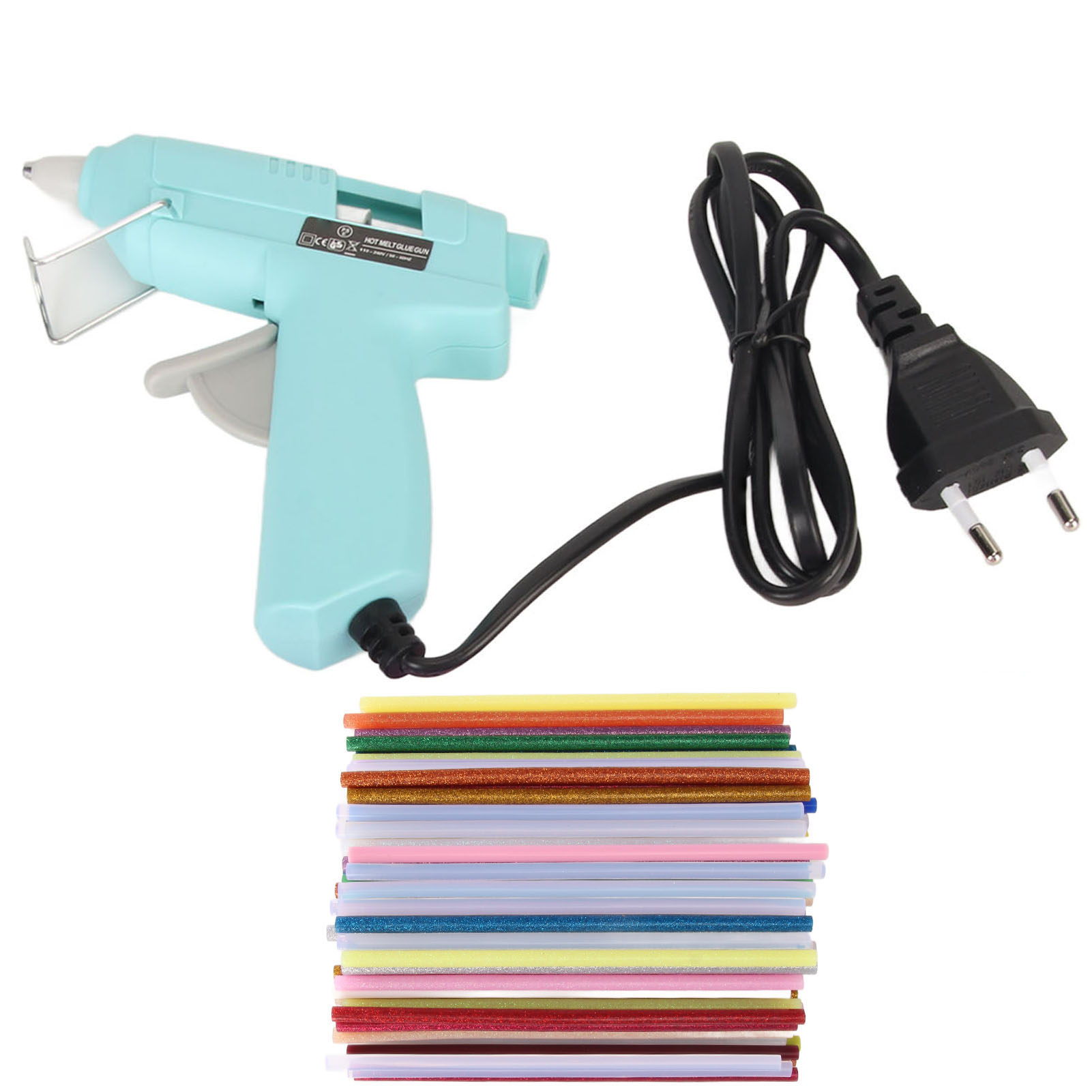 20-w-heißklebepistole, Schnelles Aufheizen, Mini-klebegerät Mit 100 Klebesticks, Für Zuhause, Schule Und Büro, 110–240 V, Blau, Eu-stecker