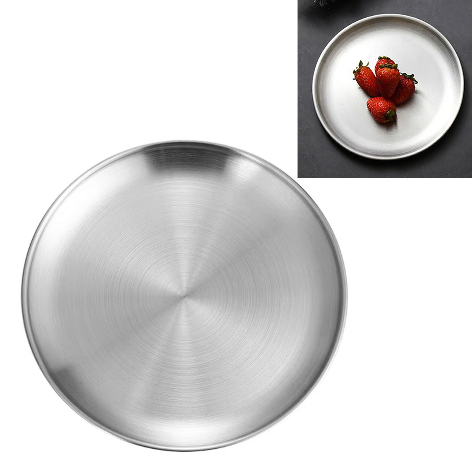 Runde Pizzaplatte Aus Edelstahl, 30 Cm Durchmesser, Gebürstete Metallschale Für Kuchen, Desserts, Obst, Westliche Küche