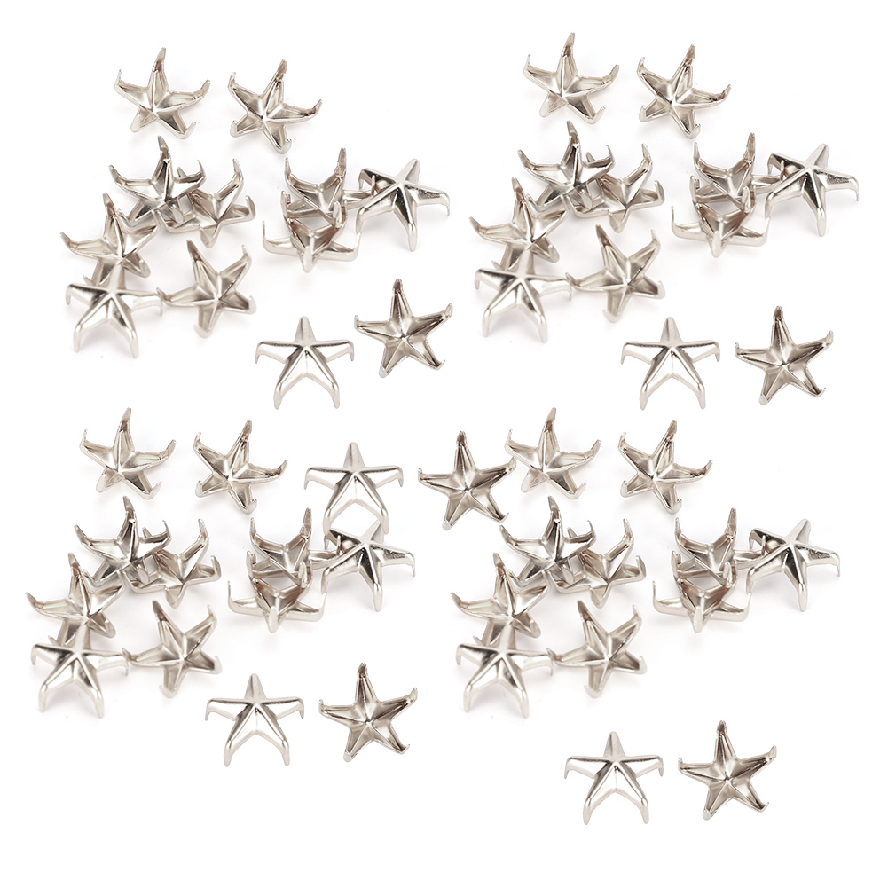 200 Sternnieten, 5-zackige Krallennieten, 10 Mm, Silberfarben, Für Diy-taschen, Hüte, Deko-accessoires