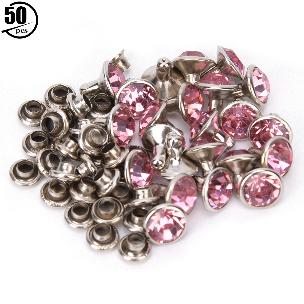 50 Strass-diamantnieten Zur Verzierung Von Leder, Taschen Und Kleidung, 8 Mm, Silber/rosa Rand