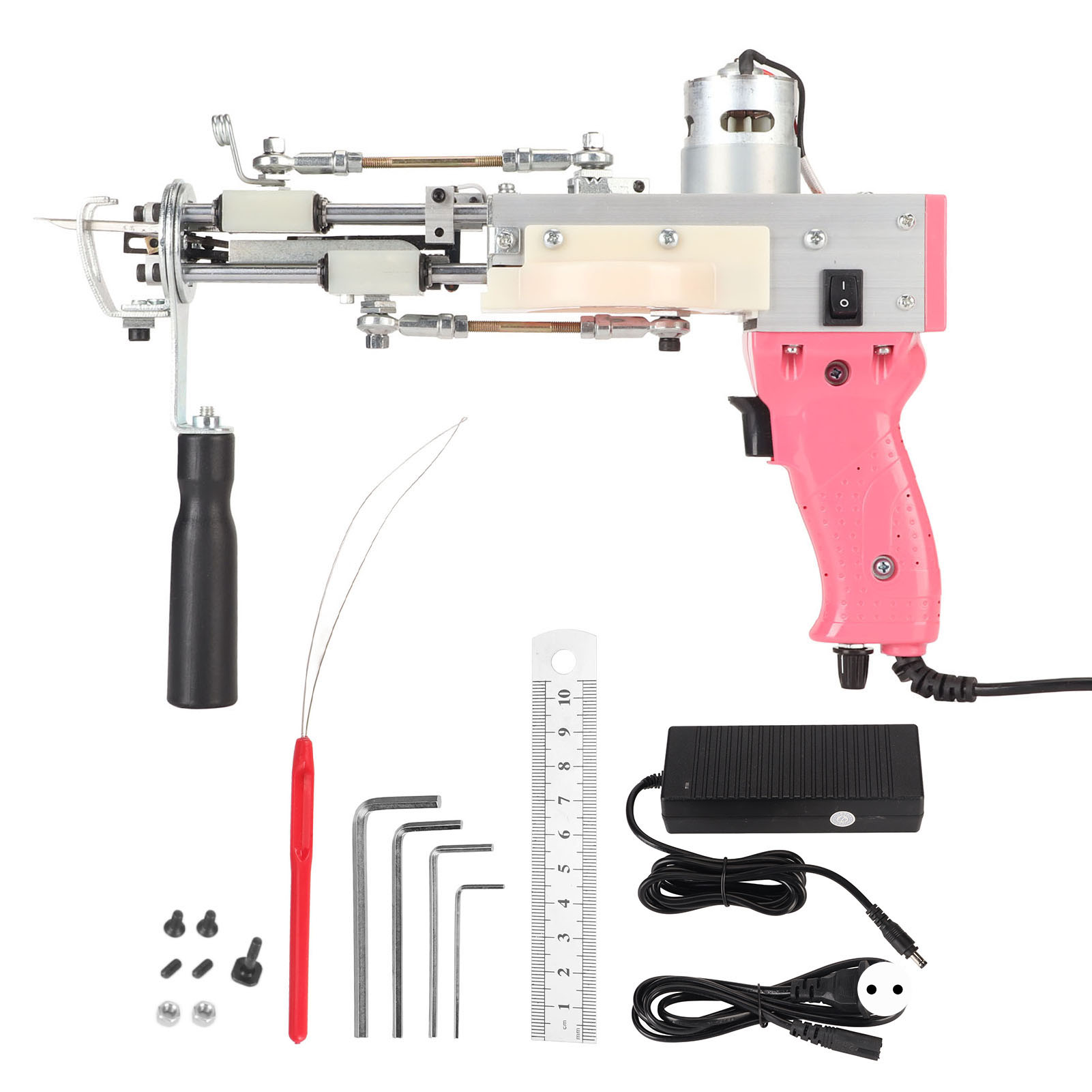 Pinkfarbene Tuftingpistole, 40 Stiche/s, Drehbarer Griff, Diy-teppichwebmaschine Zur Teppichherstellung, 100–240 V Eu-stecker