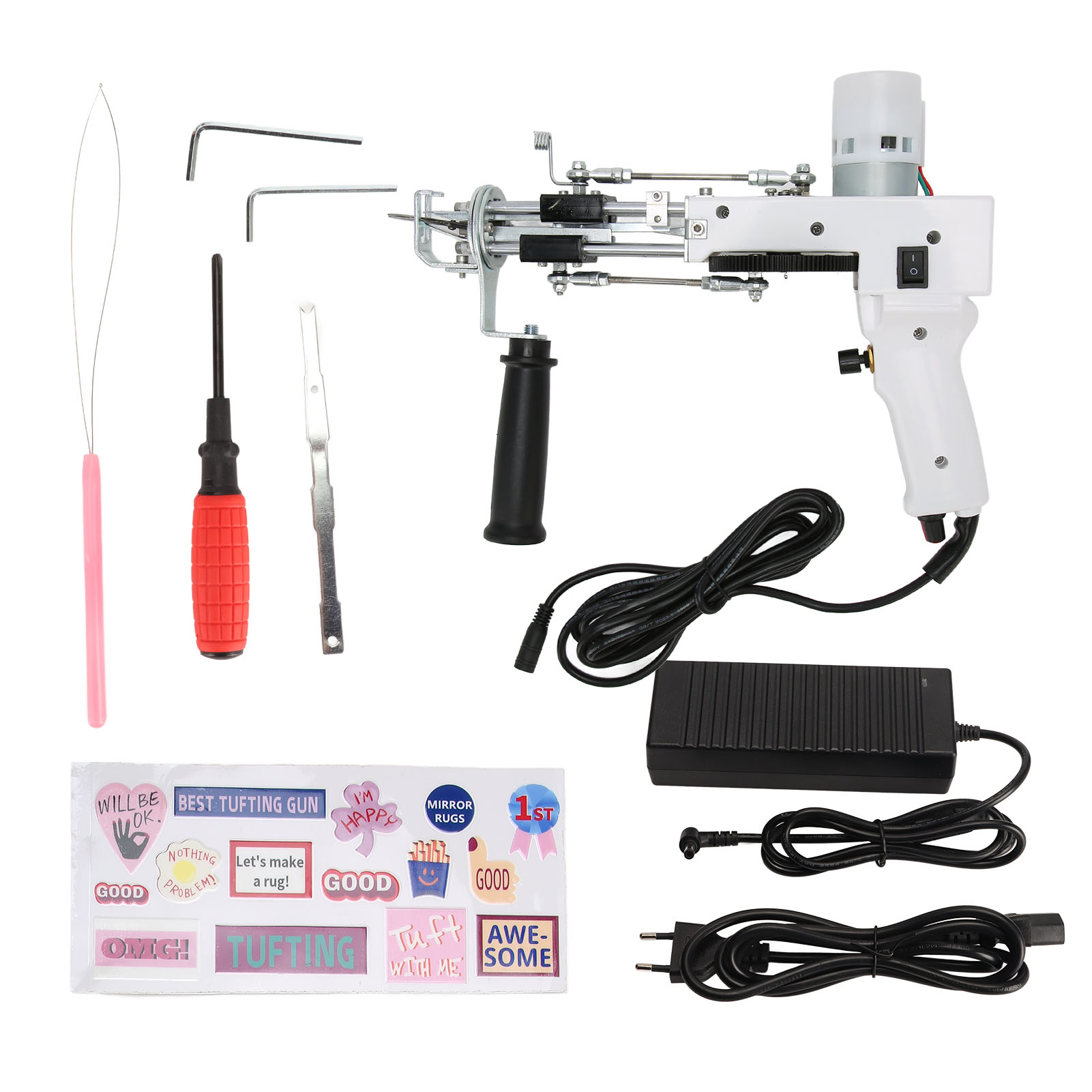 2-in-1-tuftingpistole, 40 Stiche/sekunde, Einstellbare Geschwindigkeit, Elektrischer Teppichmacher, 100–240 V, Weiß, Eu-stecker