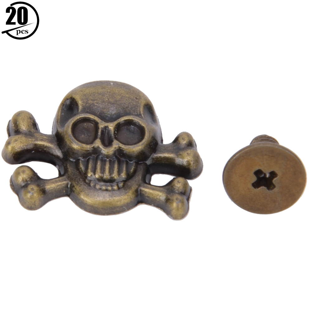 Set Mit 20 Punk-nieten, 15 Mm Totenkopf Mit Knochen, Gotische Gepäckornamente, Bronzeschädel
