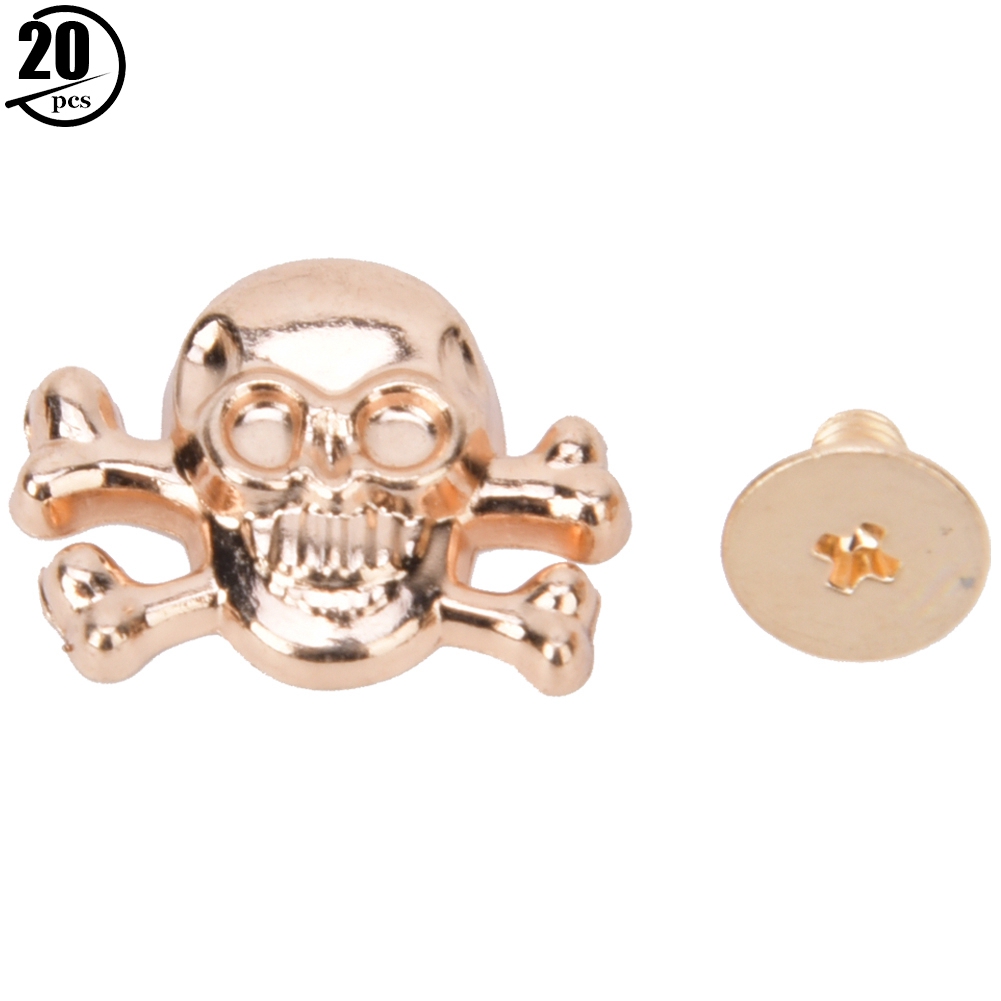20 Gotische Totenkopfnieten (15 Mm) Mit Knochen, Diy-punk-ornamente, Goldene Totenkopf-gepäckaccessoires