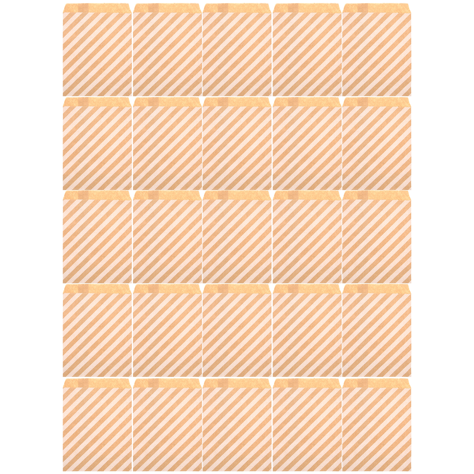 25 Faltbare Kraftpapiertüten Mit Diagonalen Streifen Für Süßigkeiten, Nüsse, Kekse Und Snacks