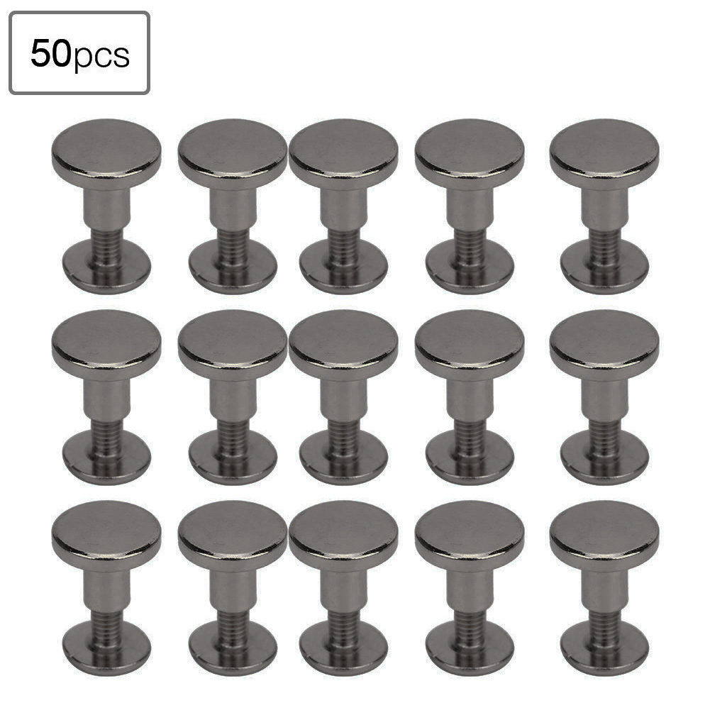 Packung Mit 50 Flachen 8-mm-nieten Aus Reinem Kupfer, Lederriemenschrauben Für Notizbuchbindungen, Farbe: Gunmetal
