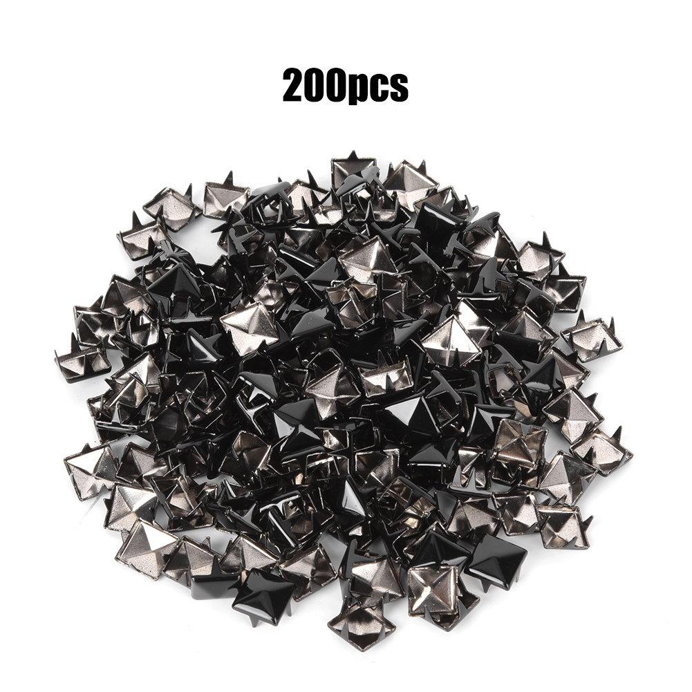 Packung Mit 200 Glänzend Schwarzen 9-mm-vierkantnieten Aus Metall, Trendiges Diy-zubehör Für Schuhe, Taschen, Hüte