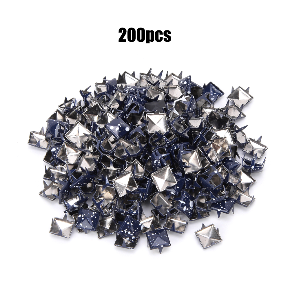 200 Dunkelblaue, Quadratische Metallnieten Mit Weißen Punkten, 9 Mm, Für Diy-schuhe, Taschen, Hüte, Dekorationen Und Accessoires