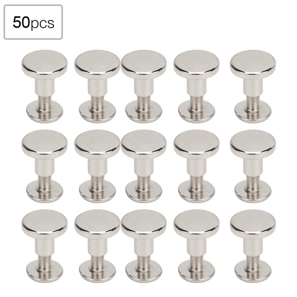 50 Flachkopfnieten (8 Mm) Aus Reinem Kupfer Für Notizbuchbindungen, Schrauben Für Lederriemen, Silber-set