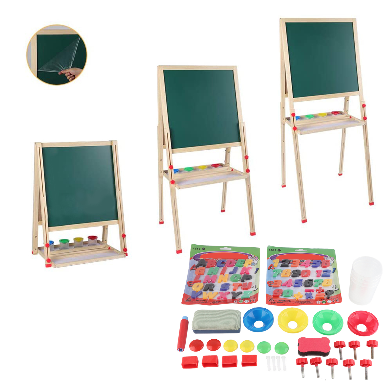 Kinderstaffelei Aus Holz, Doppelseitiges Brett Mit Papierrolle Und Zubehör