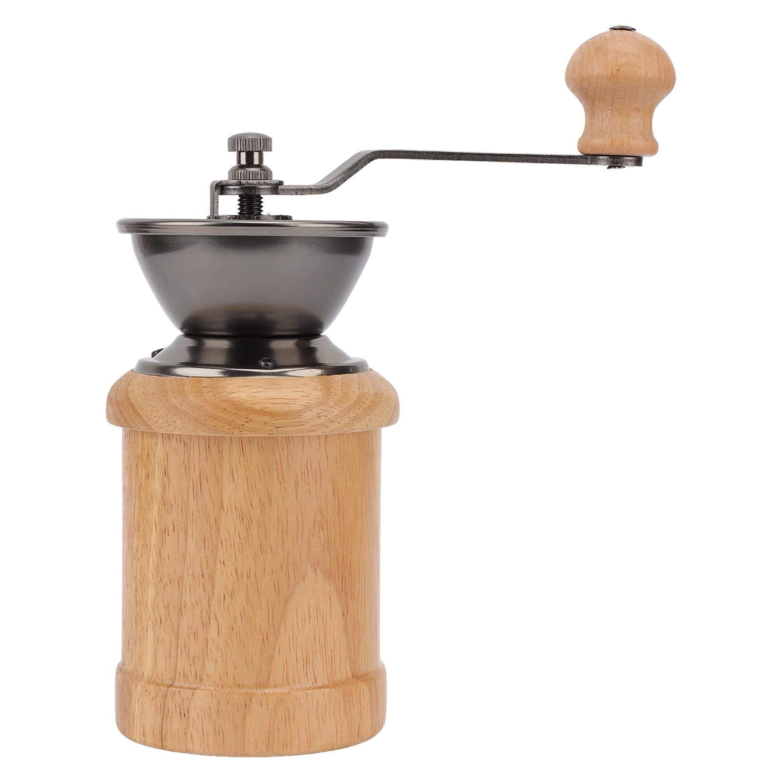 Retro-handkaffeemühle Aus Eiche Und Edelstahl, Ergonomischer Kurbelgriff, Konisches Mahlwerk, Tragbare Bohnenmühle, Helle Farbe