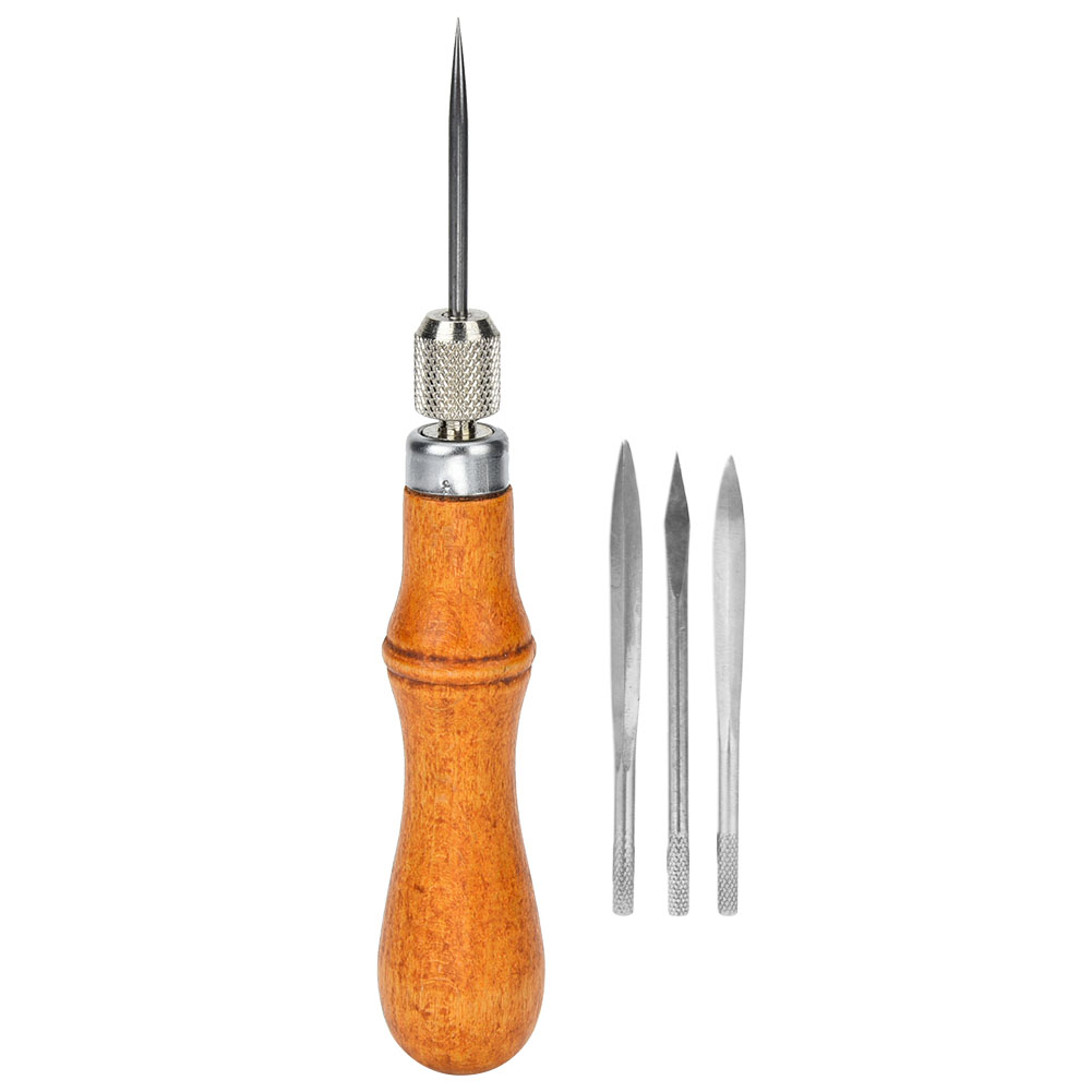 Set Mit 4 Multifunktionalen Leder-nähahlen Für Diy-projekte, Handnähwerkzeug Mit Holzgriff