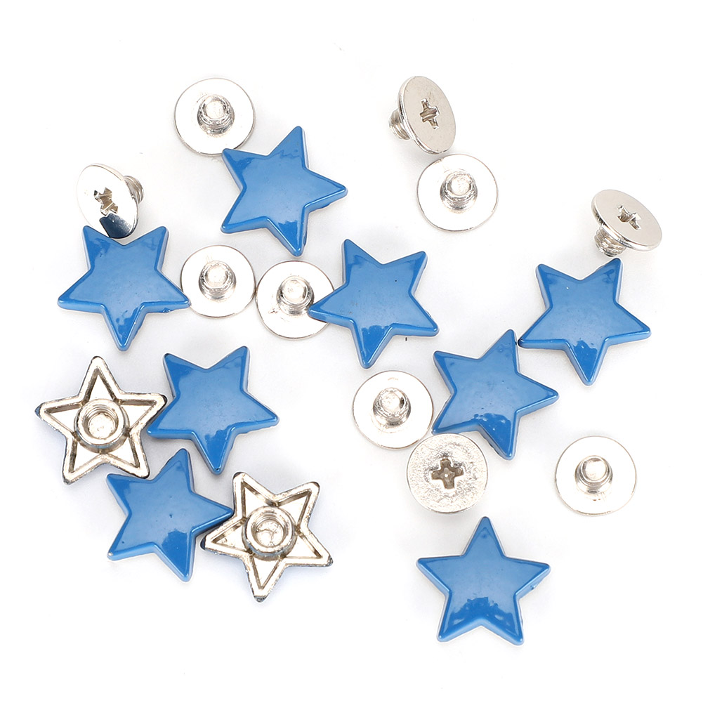 Packung Mit 50 Flachen Sternnieten Aus Zinklegierung (12 Mm), Rostfrei, Blau, Für Bekleidung Und Accessoires