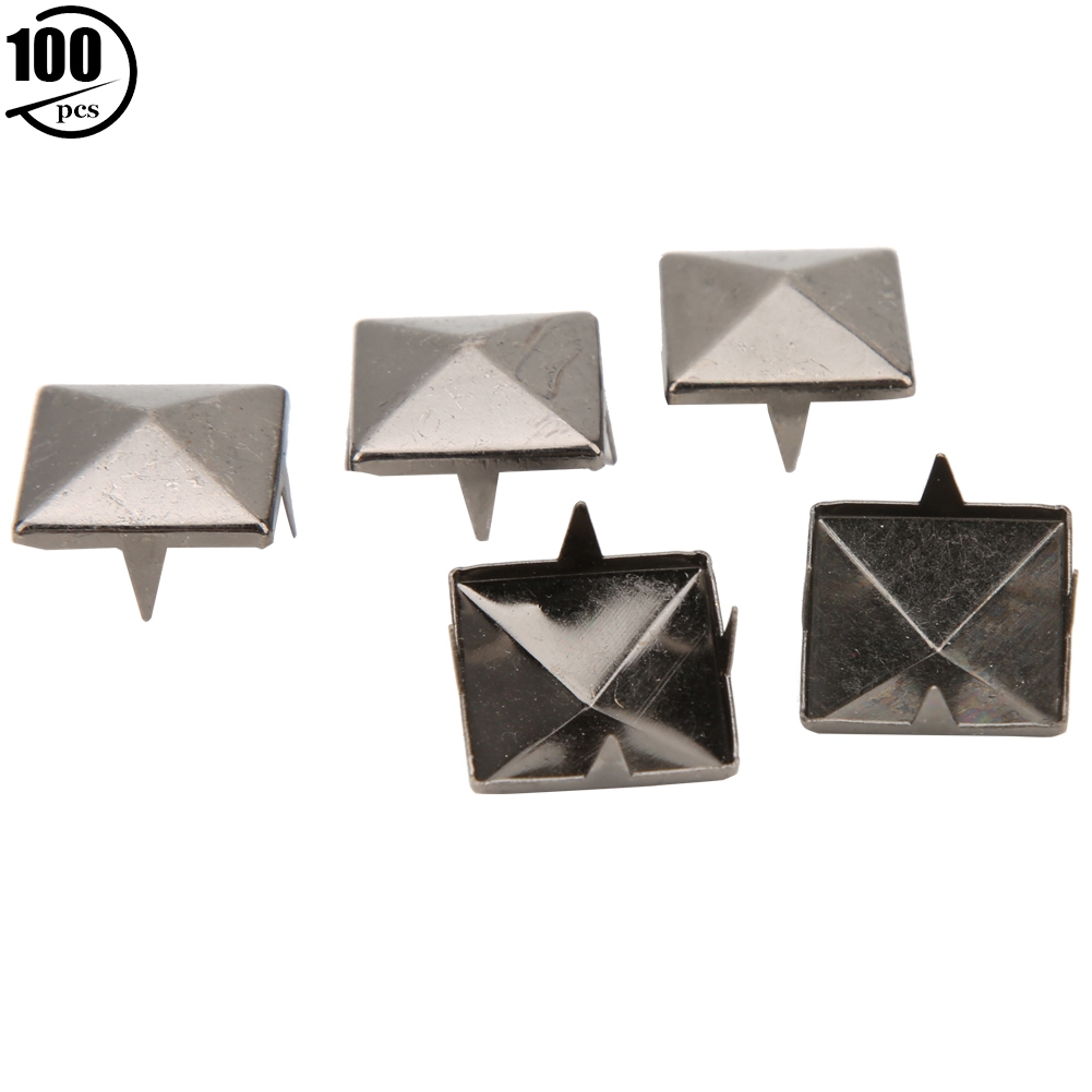 100 Quadratische Punk-pyramiden-metallnieten Mit 4 Zinken Für Armbänder, Kleidung, Schuhe, Handtaschen, Schwarz, 10 Mm