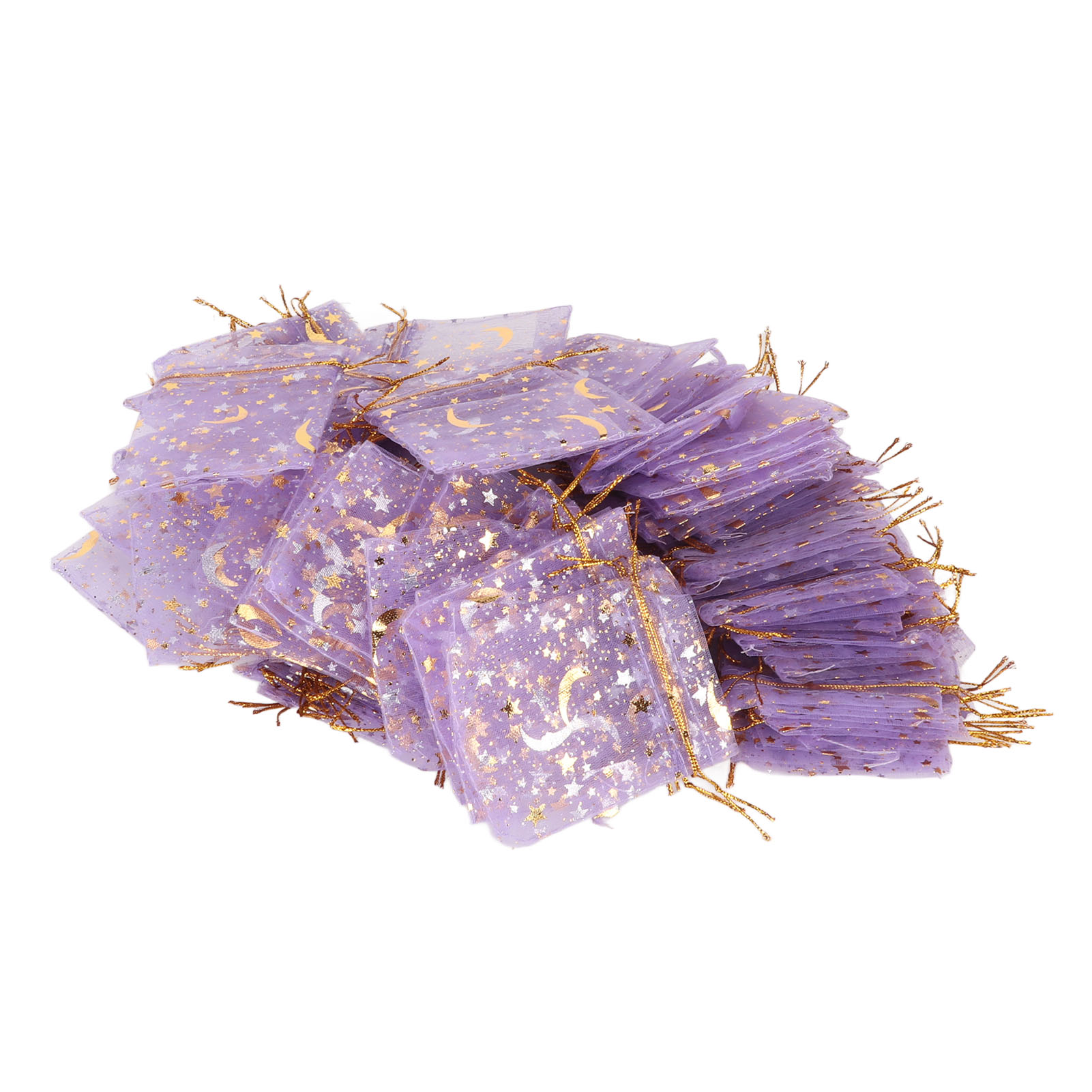 100 Violette Organzabeutel Mit Mond- Und Sternfarbenen Bändern, Dünn Und Hübsch, Für Seifen, Süßigkeiten, Lippenstifte