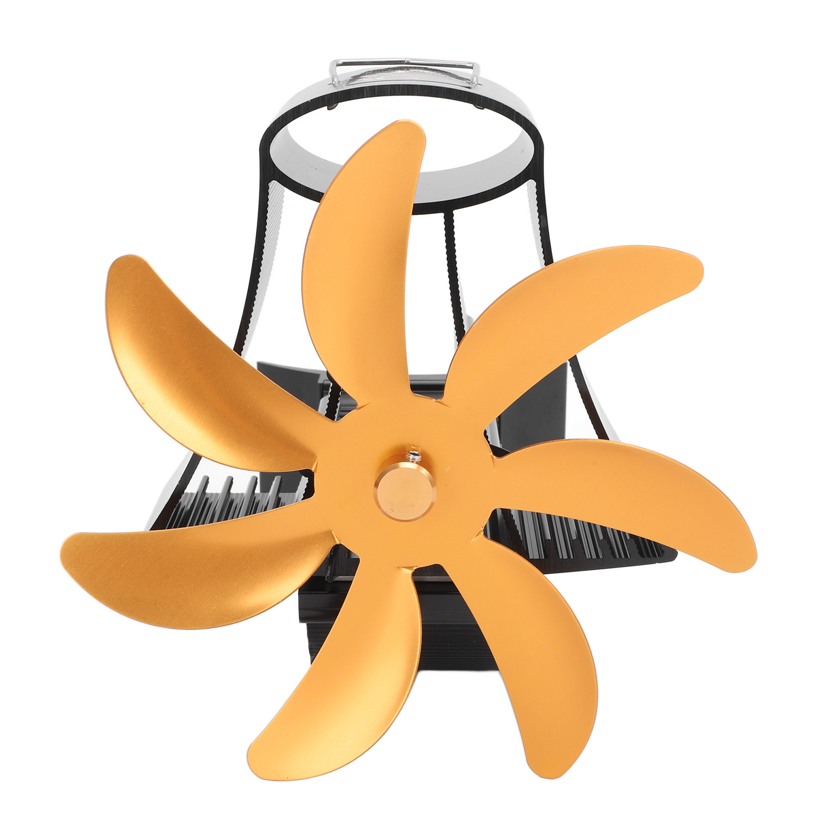 7-flügeliger Holzofenlüfter, Geräuschlos, Selbstbetrieben, Magnetische Wandhalterung, Goldfarben, Für Kamin Und Abzug.