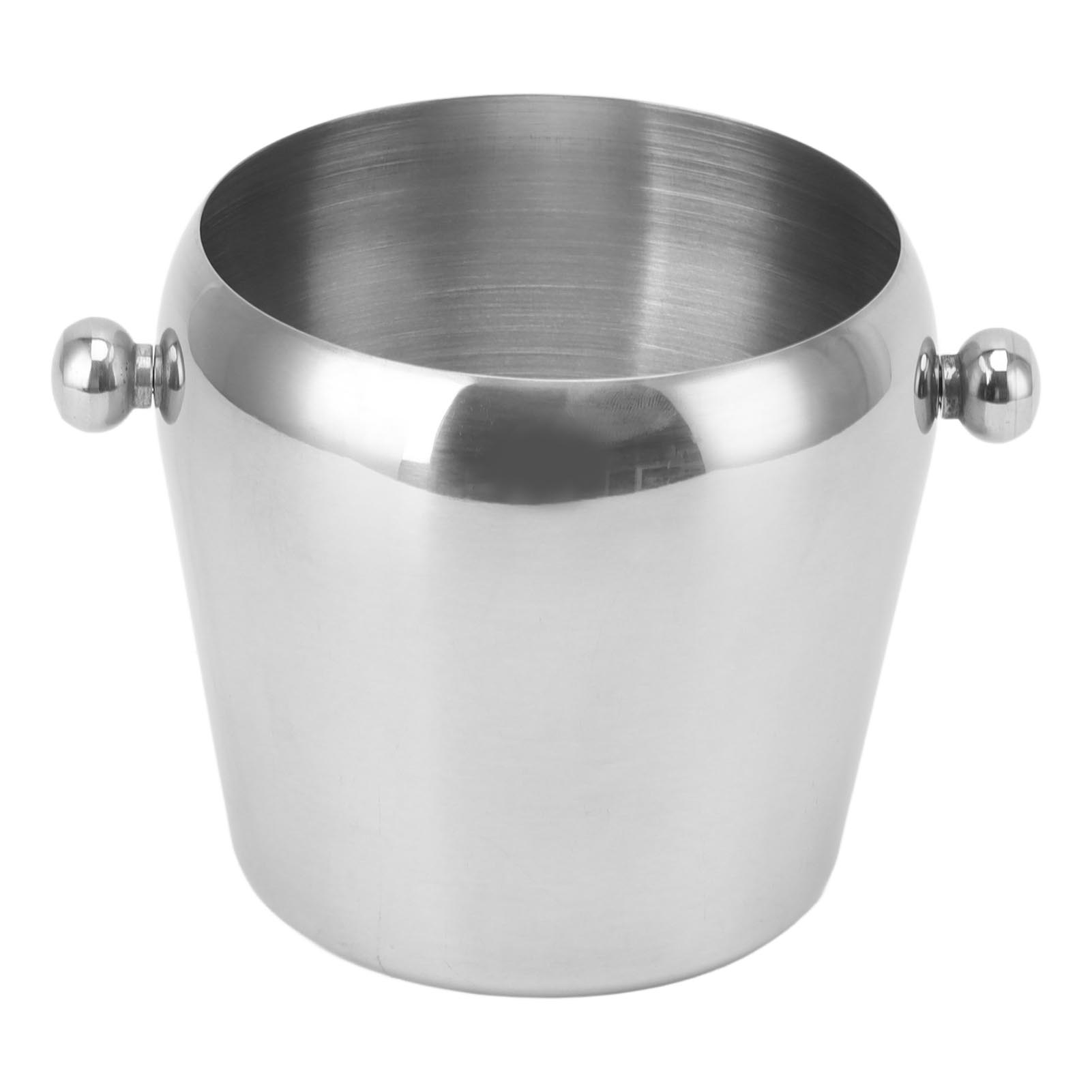 Eisbehälter Aus Edelstahl, Champagnerkühler, Weinkühler, Getränkekühler Mit Glattem Griff Für Hausbars Und Partys, Silberfarben, Blank, Groß, 2 L