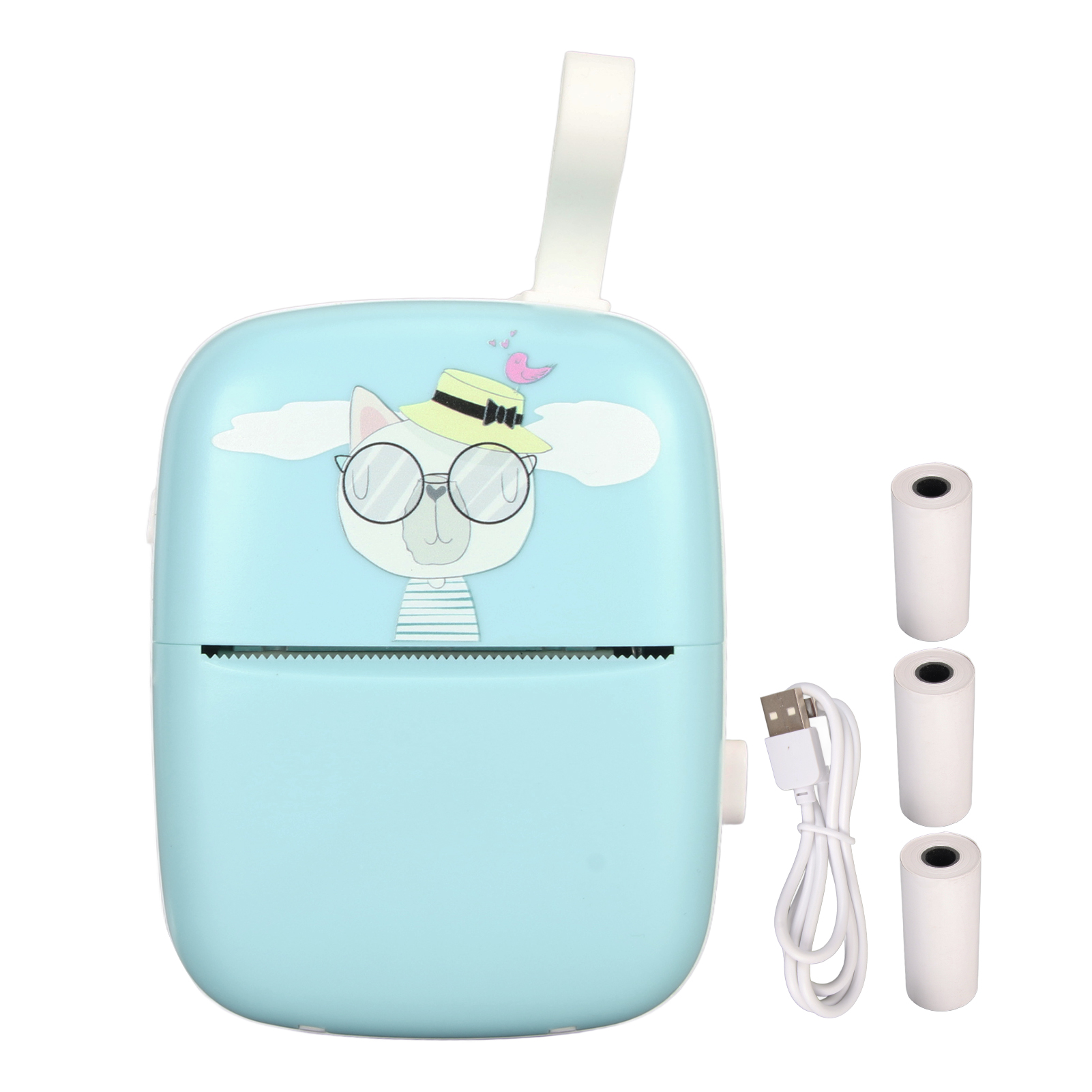 Mini-thermodrucker Im Taschenformat Mit 3 Papierrollen, Fotoetikettendrucker, Eingebautem Akku, Blau