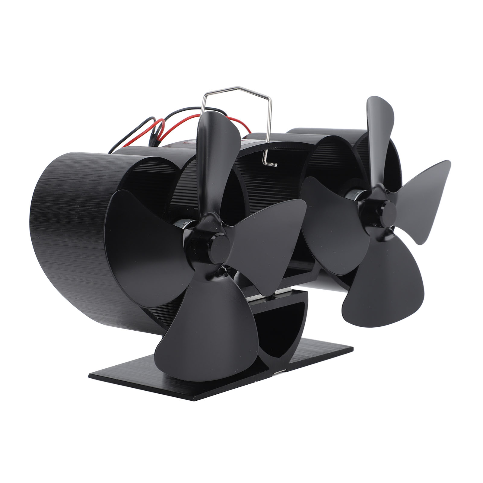 Ofenventilator, Aluminiumlegierung, 4 Flügel, Doppelkopf, Kamin, Schwarz, Ersatzteil